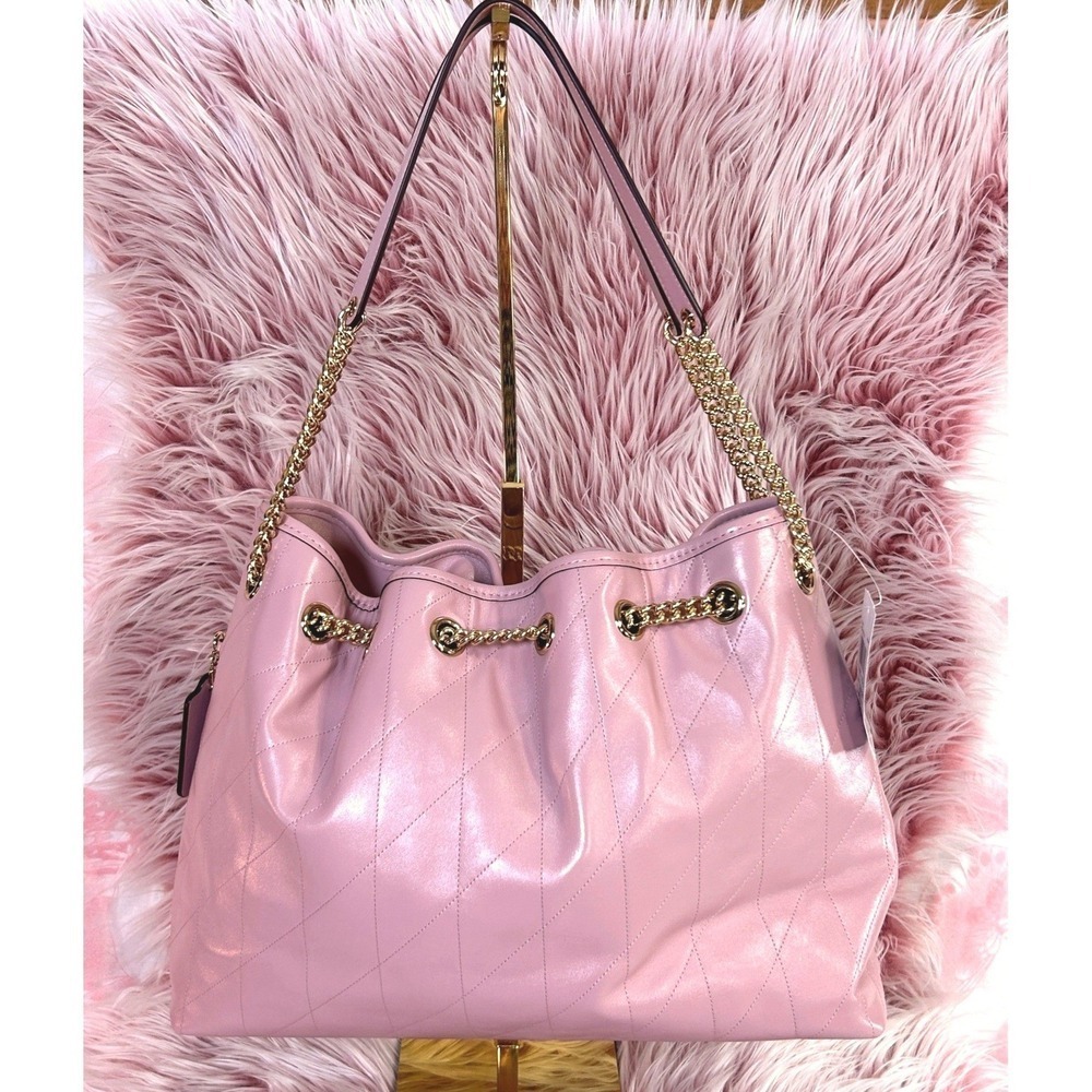 NEW Coach Evelyn Quilted Leather Shoulder Bag Carnation Pink Gold Chain CDR00